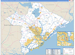 Charleston-North Charleston Metro Area Wall Map Basic Style 2026